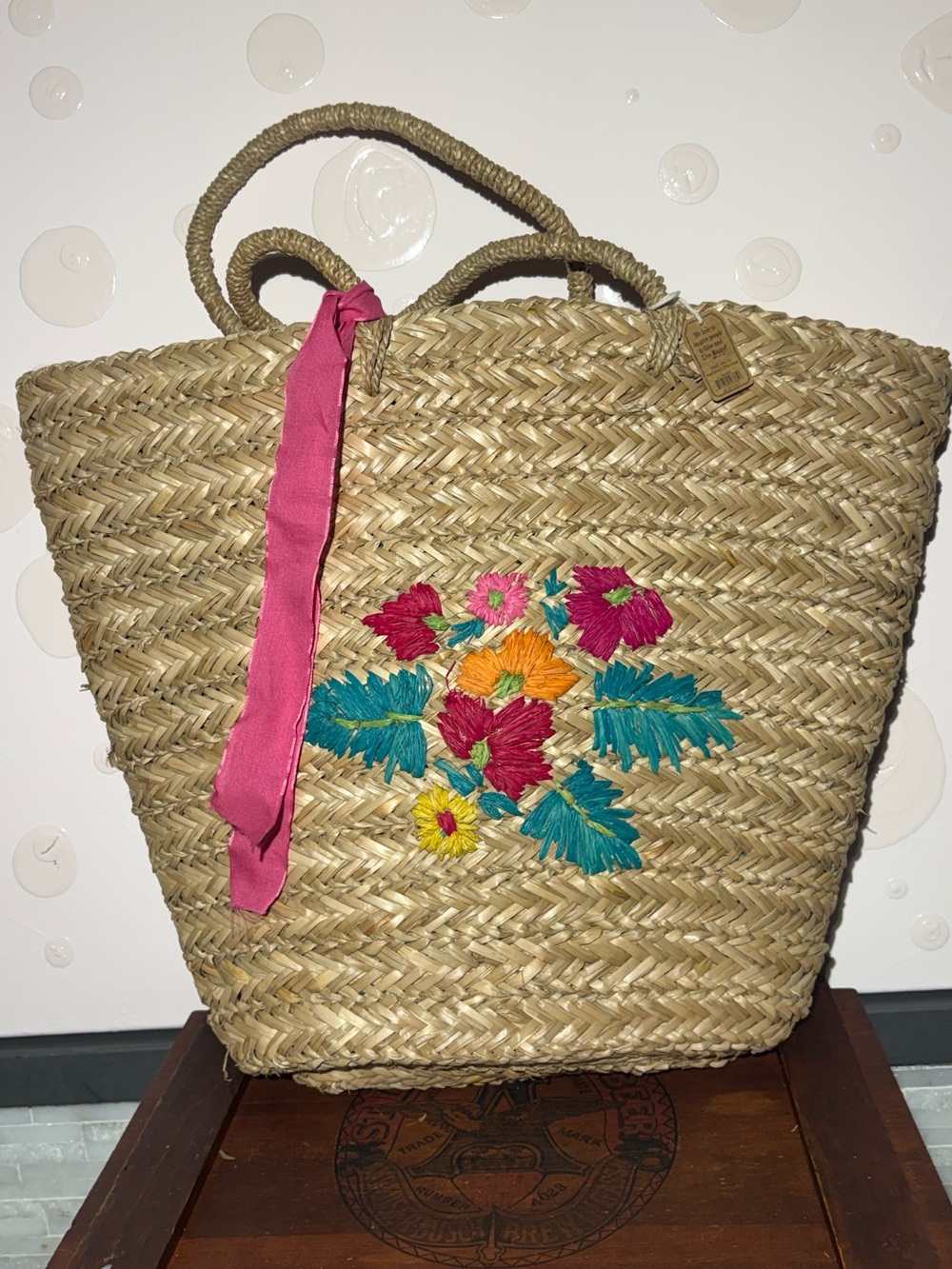 LARGE Natural Life Embroidered Straw Basket Tote Bag – Boho Floral Beach Bag
